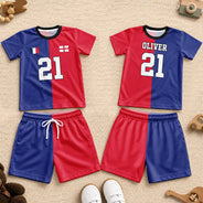 Gift For Kids, Summer, Football (Soccer), Proud, Summer Soccer Games, Icon, Custom Text - Half And Half Flag Summer Soccer Games - Personalized Kids Clothing Set