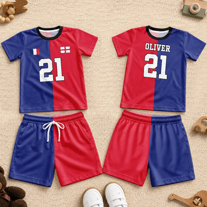 Gift For Kids, Summer, Football (Soccer), Proud, Summer Soccer Games, Icon, Custom Text - Half And Half Flag Summer Soccer Games - Personalized Kids Clothing Set
