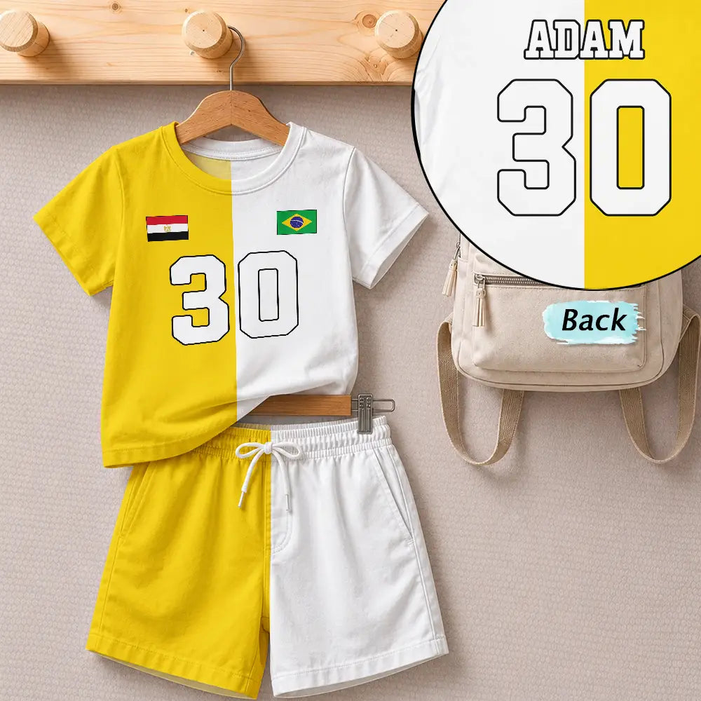 Gift For Kids, Summer, Football (Soccer), Proud, Summer Soccer Games, Icon, Custom Text - Half And Half Flag Summer Soccer Games - Personalized Kids Clothing Set
