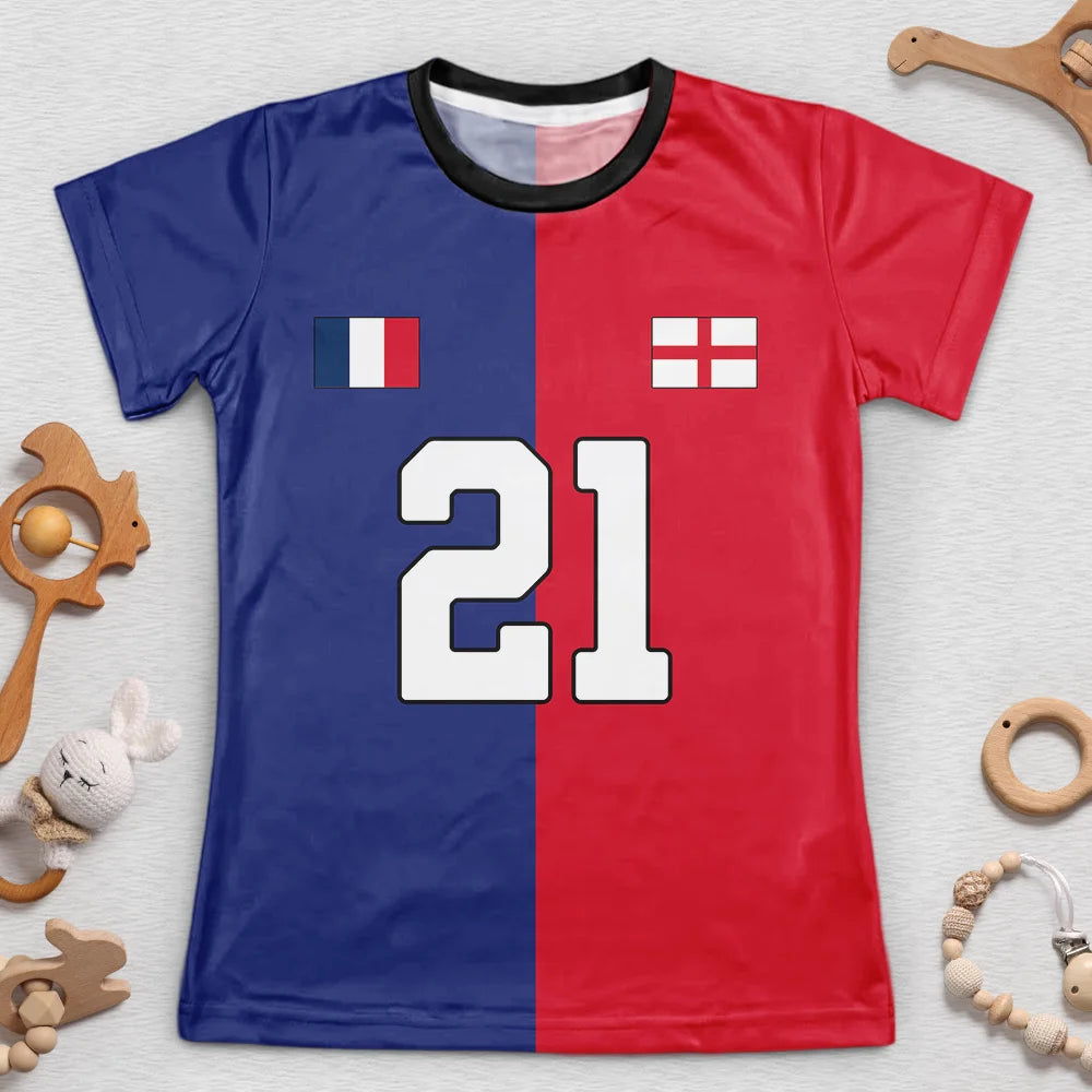 Gift For Kids, Summer, Football (Soccer), Proud, Summer Soccer Games, Icon, Custom Text - Half And Half Flag Summer Soccer Games - Personalized Kids Clothing Set