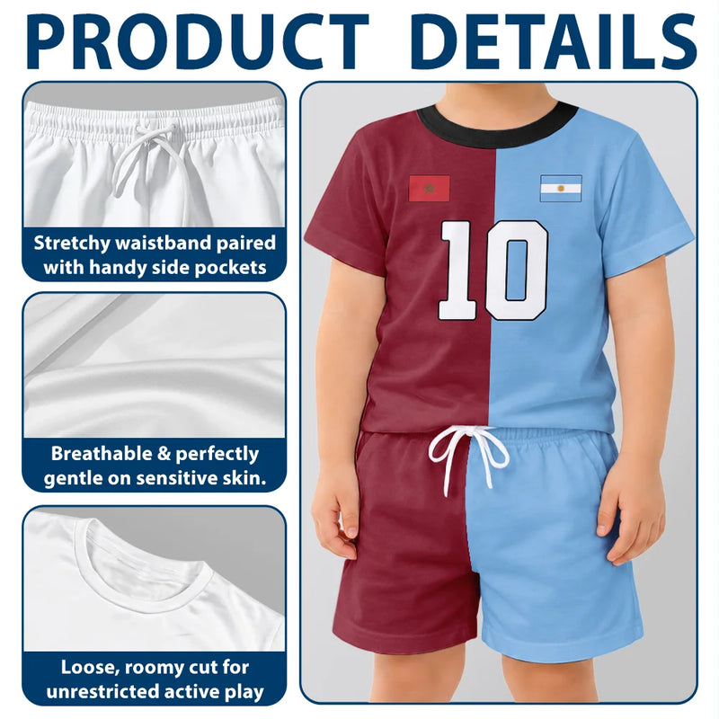 Gift For Kids, Summer, Football (Soccer), Proud, Summer Soccer Games, Icon, Custom Text - Half And Half Flag Summer Soccer Games - Personalized Kids Clothing Set