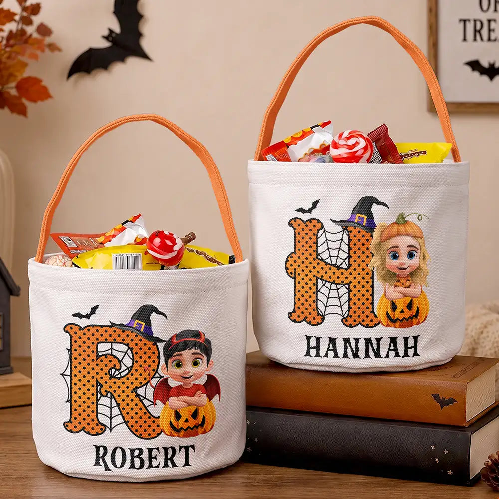 Adorable,Halloween,Gift For Kids,Vector - Halloween Cartoon Kid - Personalized Trick Or Treat Bag