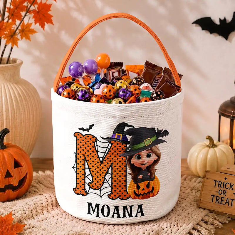 Adorable,Halloween,Gift For Kids,Vector - Halloween Cartoon Kid - Personalized Trick Or Treat Bag