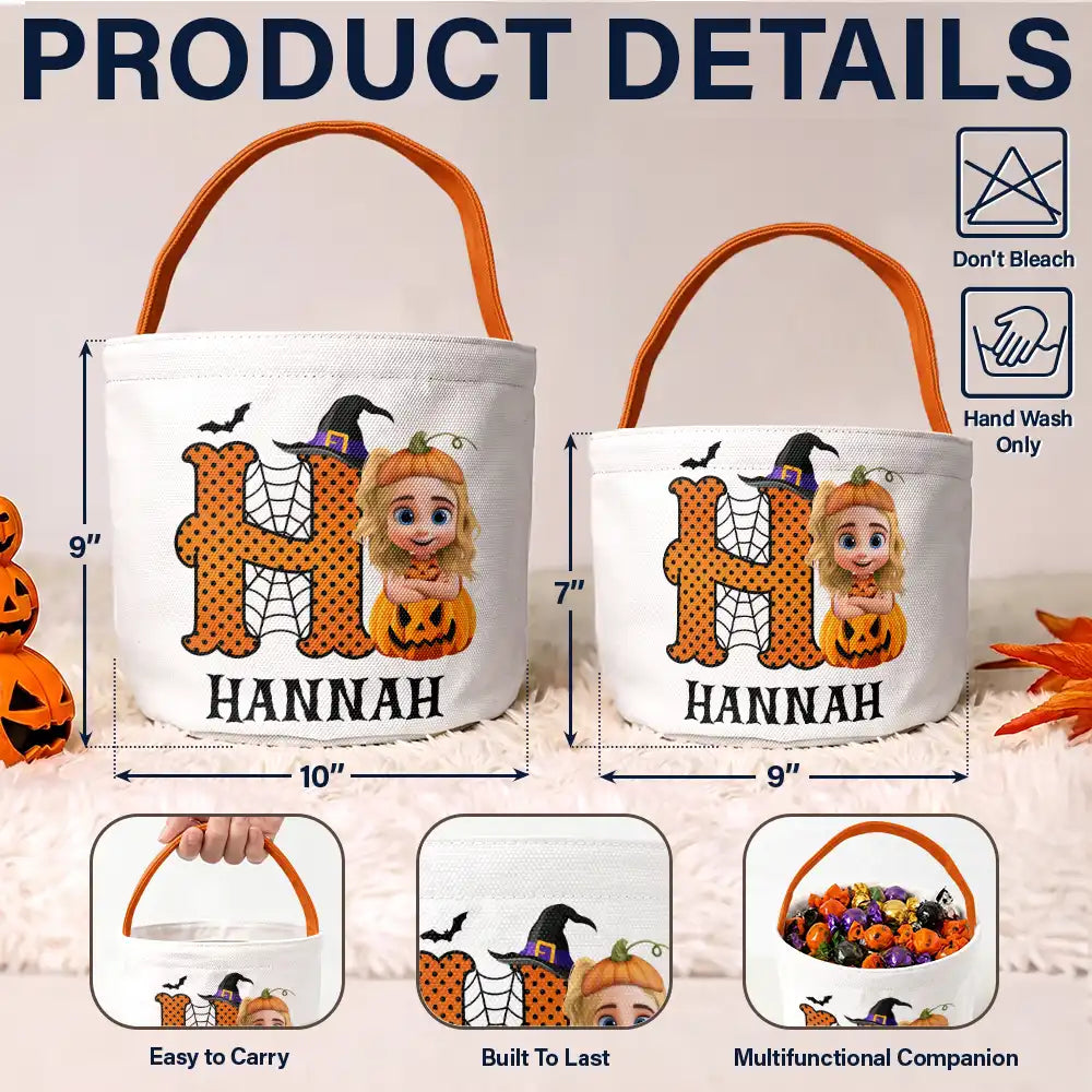 Adorable,Halloween,Gift For Kids,Vector - Halloween Cartoon Kid - Personalized Trick Or Treat Bag