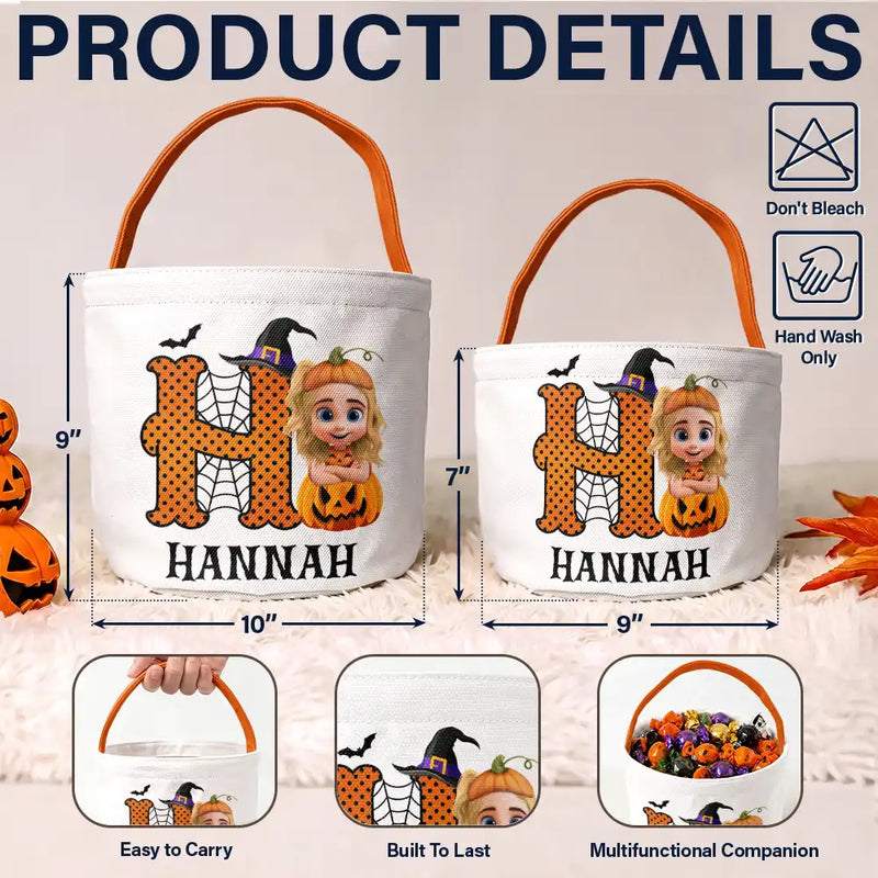 Adorable,Halloween,Gift For Kids,Vector - Halloween Cartoon Kid - Personalized Trick Or Treat Bag