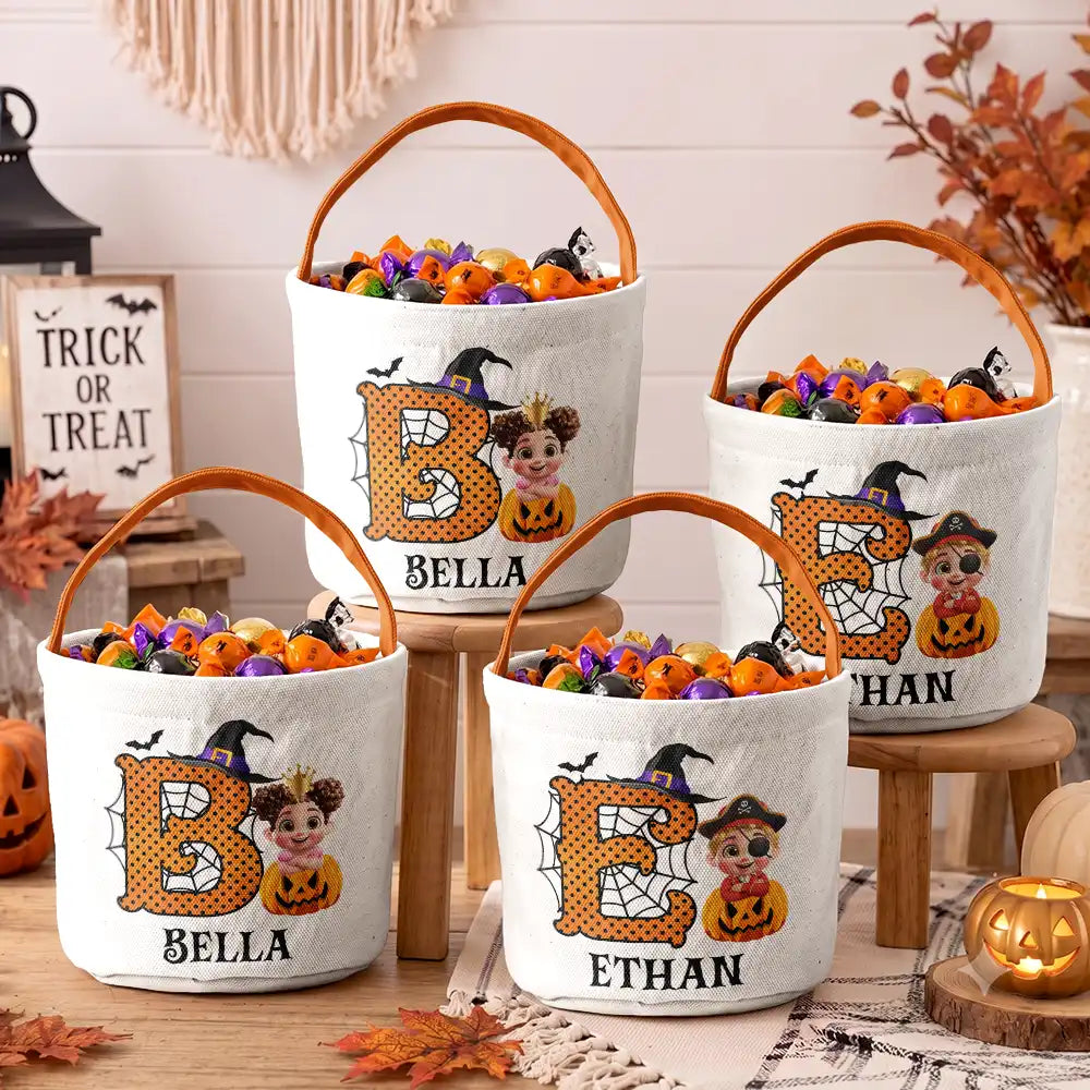 Adorable,Halloween,Gift For Kids,Vector - Halloween Cartoon Kid - Personalized Trick Or Treat Bag
