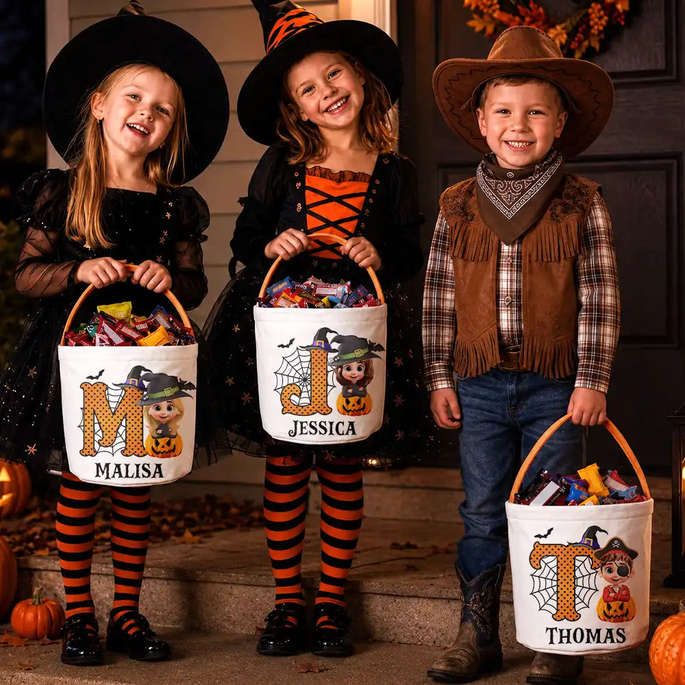 Adorable,Halloween,Gift For Kids,Vector - Halloween Cartoon Kid - Personalized Trick Or Treat Bag
