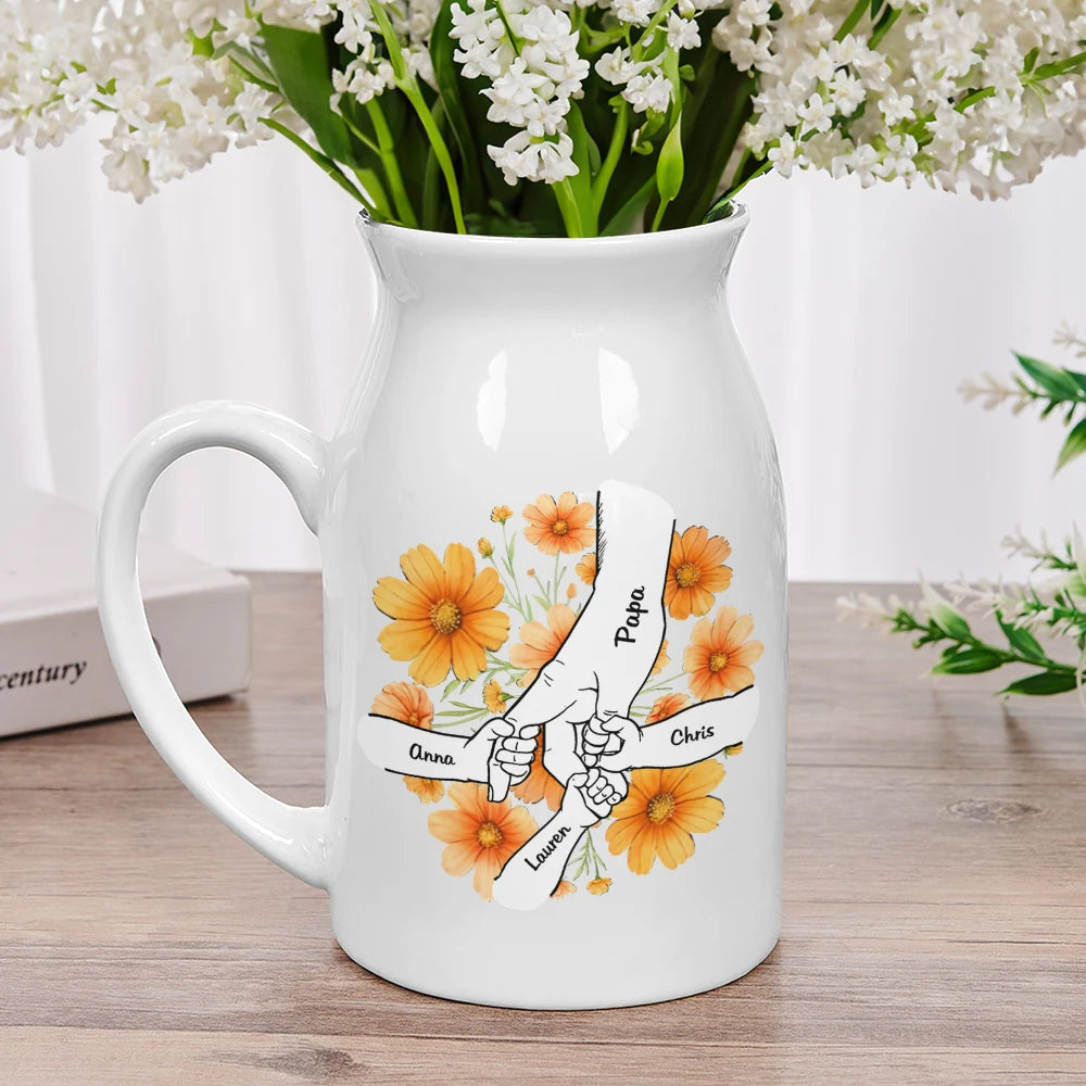 Gift For Mother,Gift For Grandma,Gift For Women,Love - Hand In Hand Birth Flower Grandma Mom - Personalized Ceramic Flower Vase