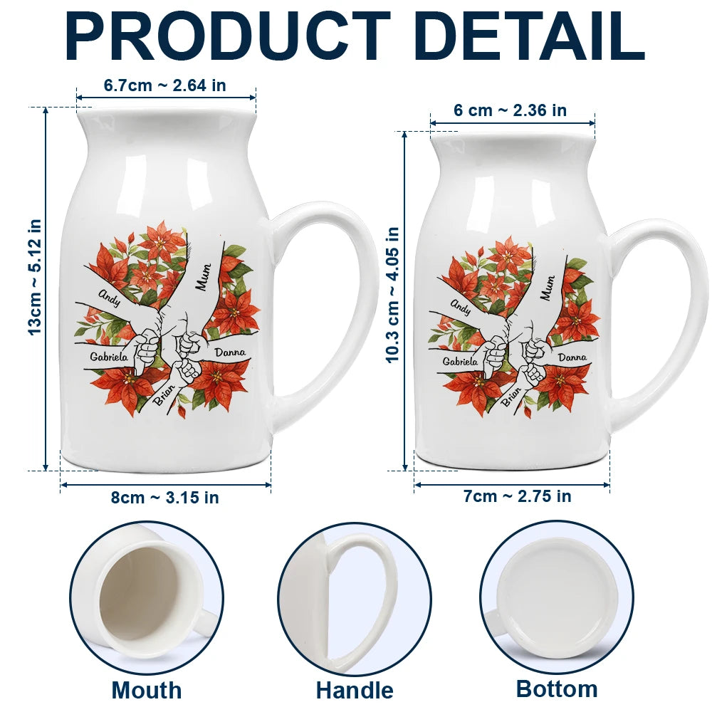 Gift For Mother,Gift For Grandma,Gift For Women,Love - Hand In Hand Birth Flower Grandma Mom - Personalized Ceramic Flower Vase