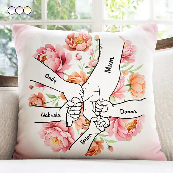 Gift For Grandma, Gift For Mother, Love, Happy - Hand In Hand Birth Flower Grandma Mom - Personalized Pillow