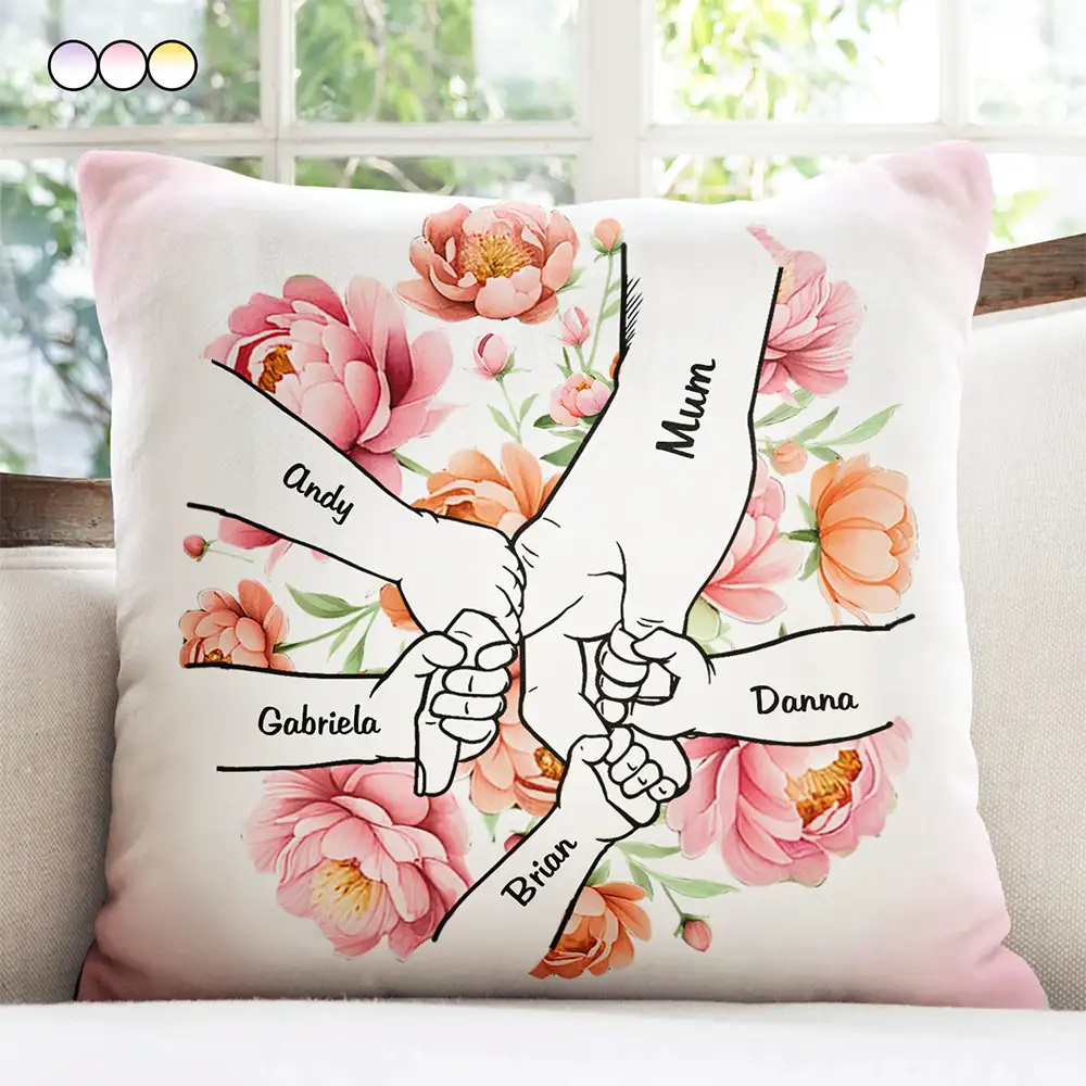 Hand In Hand Birth Flower Grandma Mom - Personalized Pillow