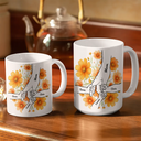 Gift For Grandma, Gift For Mother, Love, Happy - Hand In Hand Birth Flower Grandma Mom - Personalized White Edge-to-Edge Mug