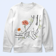 Gift For Mother,Gift For Grandma,Love - Hand In Hand Birth Flower Mom Kid Nana Grandkid - Personalized T Shirt
