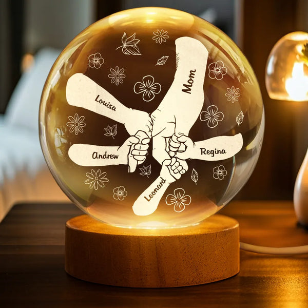 Gift For Mother,Gift For Grandma,Happy,Gift For Kids - Hand In Hand I Will Always Protect You - Personalized Crystal Globe Lamp