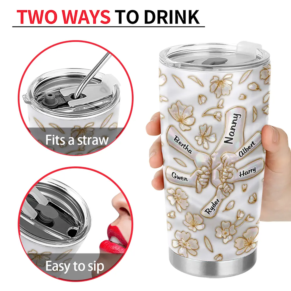 Gift For Wife, Gift For Mother, Gift For Grandma, Love - Hand In Hand Mom Grandma Nacre Effect - Personalized Tumbler