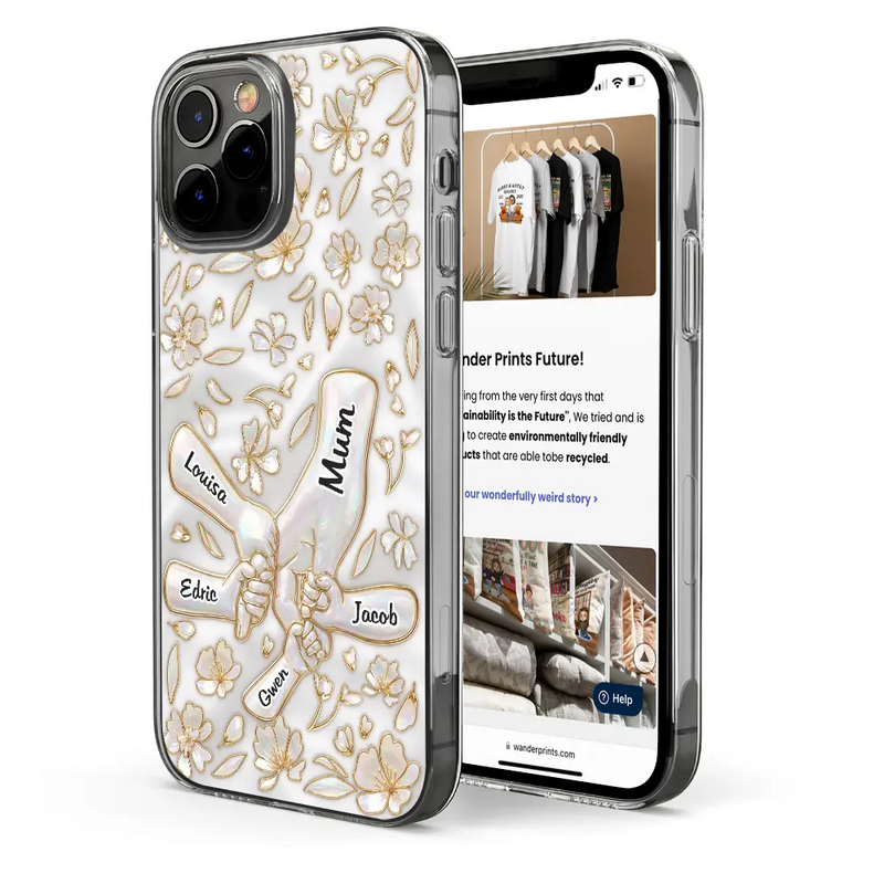 Gift For Wife, Gift For Mother, Gift For Grandma, Love - Hand In Hand Mom Grandma Nacre Effect 3D Inflated Effect Printed - Personalized Clear Phone Case