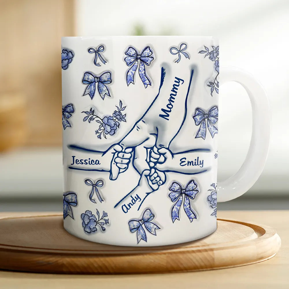 Gift For Mother,Love,Mom - Children - Hand In Hand Mom Toile De Jouy - 3D Inflated Effect Printed Mug, Personalized White Edge-to-Edge Mug