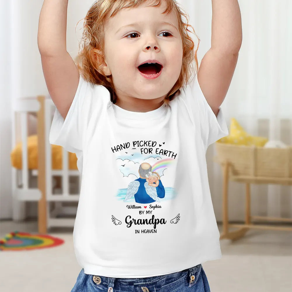 Memorial, Pregnant Mom, New Mom, New Dad, New baby, Parents - Hand Picked For Earth By My Grandpa Grandma - Personalized Baby Onesie