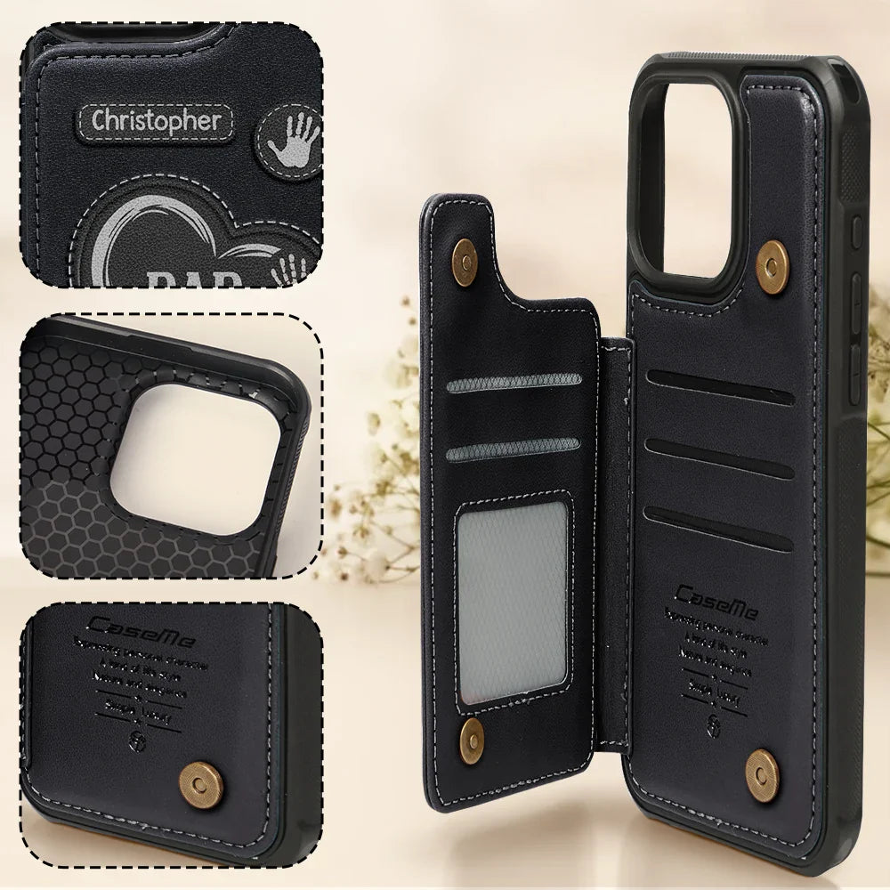 Gift For Father,Dad,Children - Hand Prints Dad Grandpa - Personalized Leather Flip Wallet Phone Case

