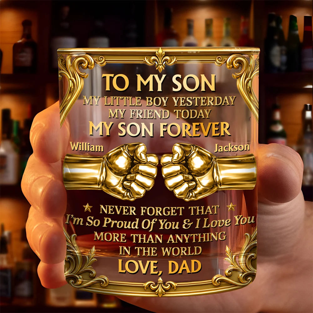 Dad - Sons,Gift For Son,Non-Eng,Icon,Inspirational - Hand Punch To My Son - Personalized Whiskey Glass