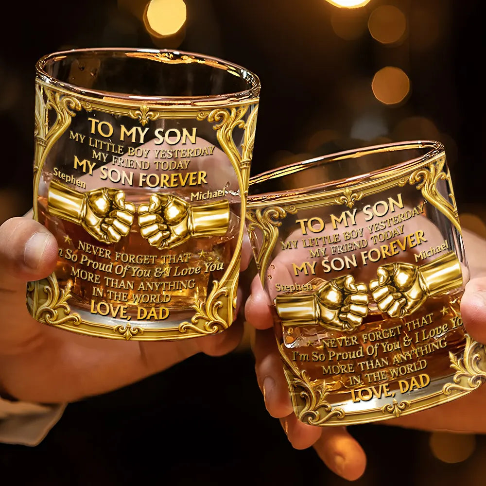 Dad - Sons,Gift For Son,Non-Eng,Icon,Inspirational - Hand Punch To My Son - Personalized Whiskey Glass