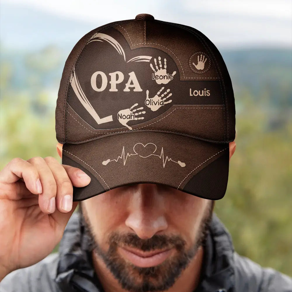 Gift For Yourself,Gift For Women,Gift For Men,Gift For Mother,Gift For Uncle,Gift For Aunt,Gift For Father,Gift For Grandma,Gift For Grandpa,Love,German - Handabdrücke Von Opa Papa Und Kindern - Personalisierte Klassische Kappe