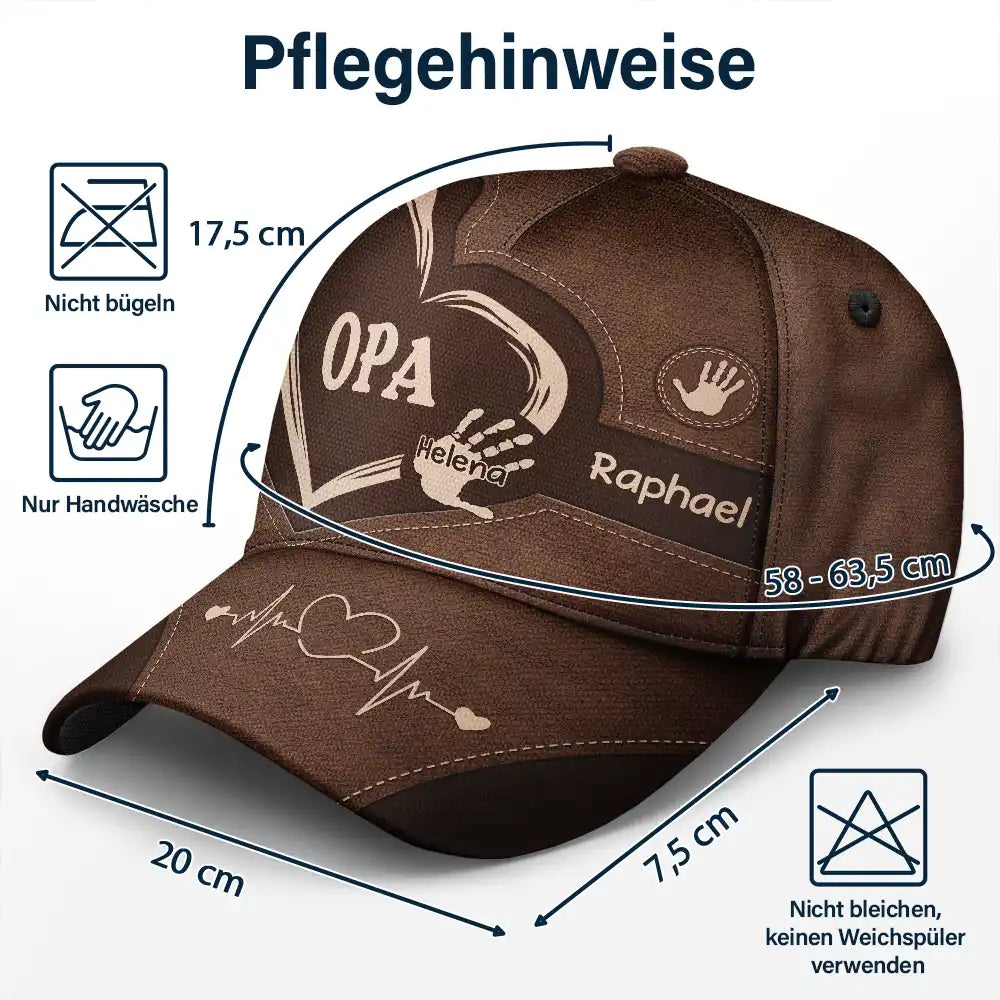 Gift For Yourself,Gift For Women,Gift For Men,Gift For Mother,Gift For Uncle,Gift For Aunt,Gift For Father,Gift For Grandma,Gift For Grandpa,Love,German - Handabdrücke Von Opa Papa Und Kindern - Personalisierte Klassische Kappe