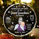 Gift For Grandparents,Gift For Grandpa,Gift For Grandma,Love,New baby,Family - Handpicked For Earth By My Great Grandma Granpa In Heaven - Personalized Circle Glass Ornament