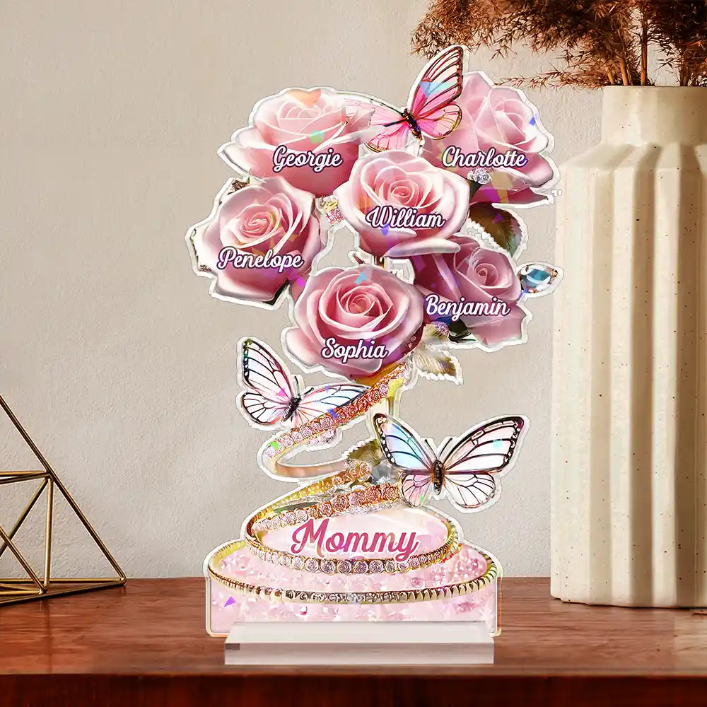 Handpicked Just For Mom Grandma 3D Crystal Effect Roses - Personalized Holographic Acrylic Plaque
