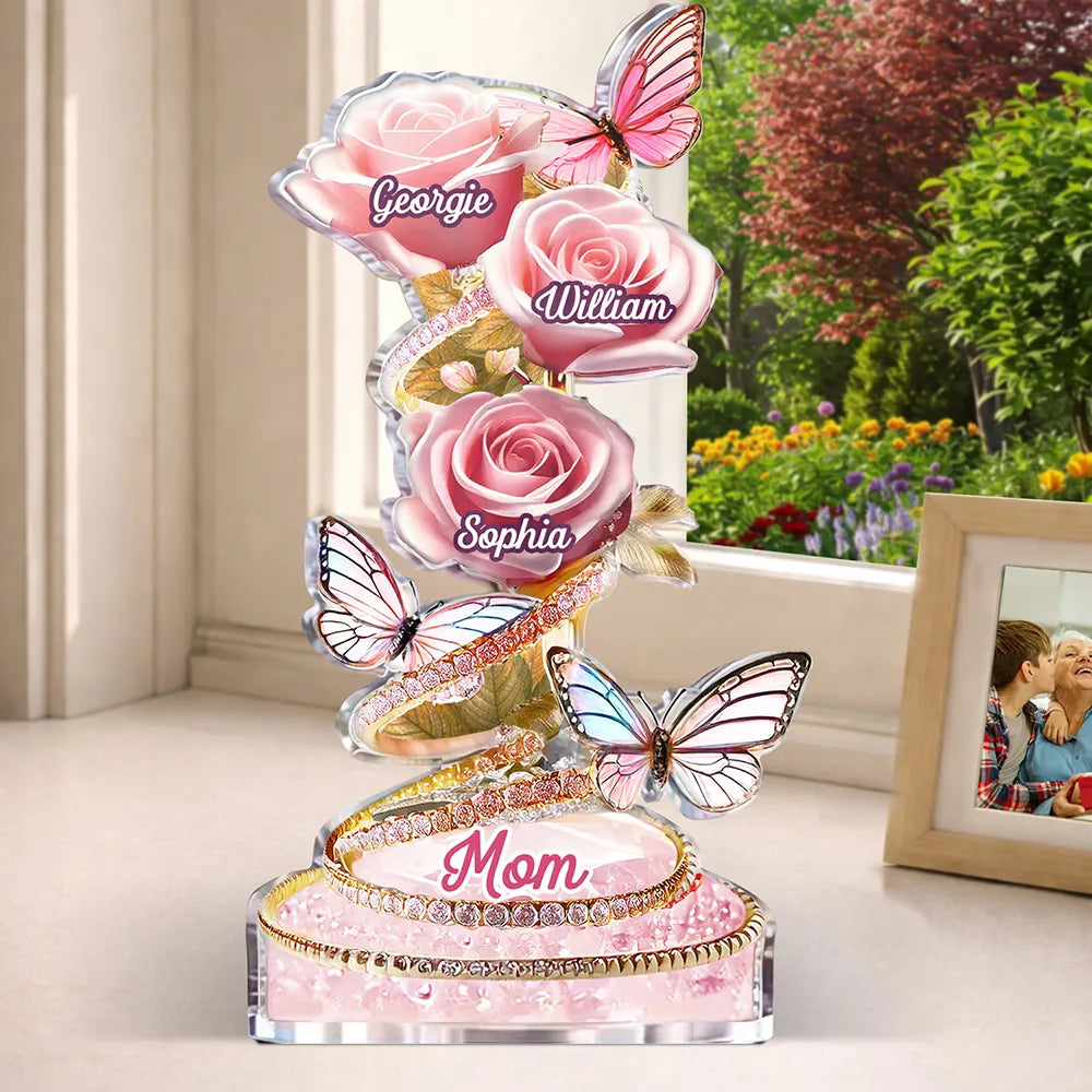 Handpicked Just For Mom Grandma 3D Crystal Effect Roses - Personalized Custom Shaped Acrylic Plaque