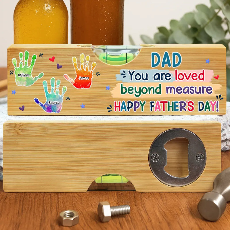 Gift For Father,Gift For Grandpa,Top Market,Icon,Grateful - Handprints Pawprints You Are Loved Beyond Measure - Personalized Bottle Opener Wood Level