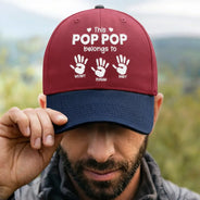 Gift For Father,Gift For Grandpa,Happy,Icon - Handprints This Papa Grandpa Belongs To - Personalized Embroidered Two Tone Cap