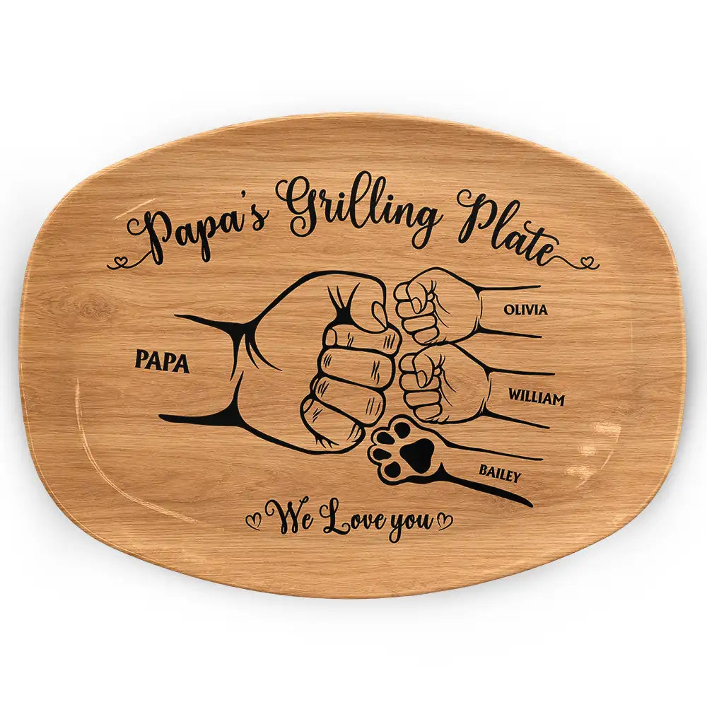 Gift For Father,Gift For Grandpa,Grilling,Non-Eng,Icon,Proud - Handpunch Dad's Grilling Plate - Personalized Plate