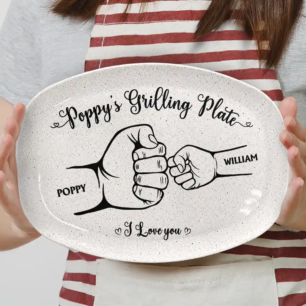 Gift For Father,Gift For Grandpa,Grilling,Non-Eng,Icon,Proud - Handpunch Dad's Grilling Plate - Personalized Plate