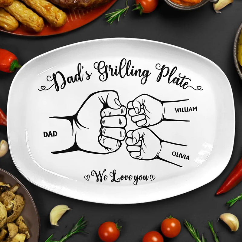 Gift For Father,Gift For Grandpa,Grilling,Non-Eng,Icon,Proud - Handpunch Dad's Grilling Plate - Personalized Plate