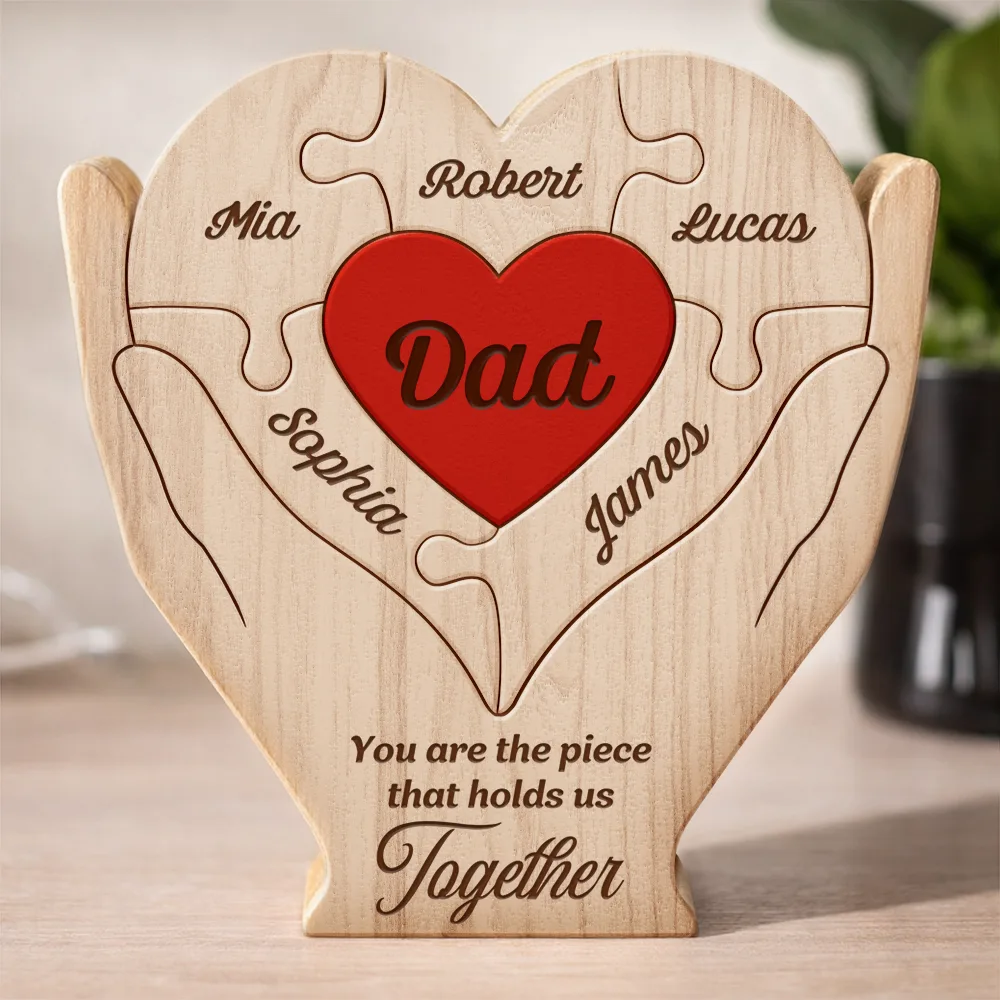 Hands Holding Heart You Are The Piece That Holds Us Together - Personalized Custom Shaped Wooden Puzzle