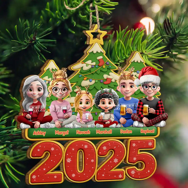 Christmas,Happy,Family - Happy All Family 3D Effect - Personalized Custom Shaped Wooden Ornament
