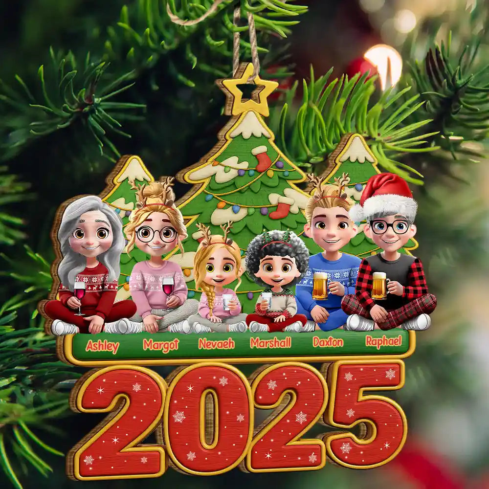 Happy All Family 3D Effect - Personalized Custom Shaped Wooden Ornament