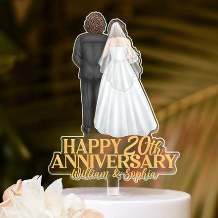 Happy Aniversary Couple Wedding - Personalized Acrylic Cake Topper