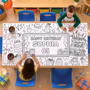 Playful,Back To School,Gift For Kids,Icon,Custom Text - Happy Birthday For Boy Girl - Personalized Coloring Tablecloth