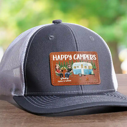 Happy Campers Couple - Personalized Leather Patch Hat
