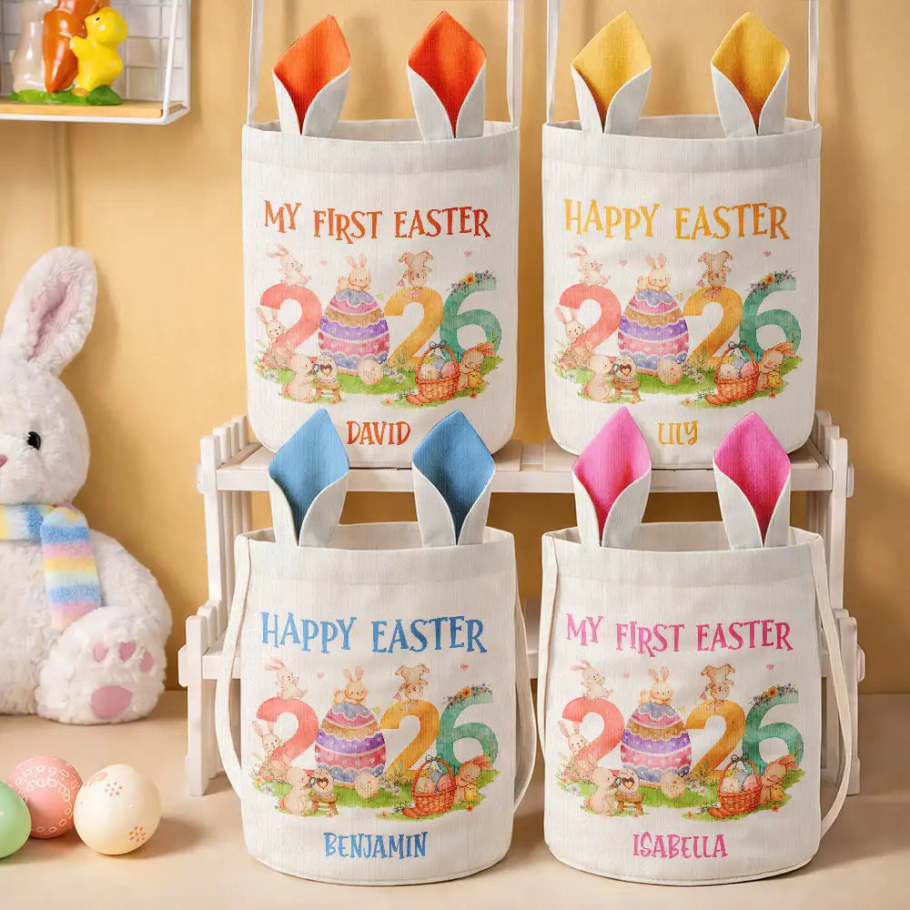 Easter,Non-Eng,Gift For Kids,Gift For Grandkids,Grandma - Grandkids,Grandpa - Grandkids,Dad - Children,Mom - Children,Happy - Happy Easter - Personalized Bunny Ears Bucket Bag