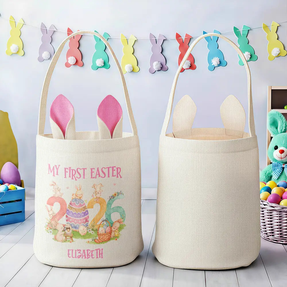 Easter,Non-Eng,Gift For Kids,Gift For Grandkids,Grandma - Grandkids,Grandpa - Grandkids,Dad - Children,Mom - Children,Happy - Happy Easter - Personalized Bunny Ears Bucket Bag
