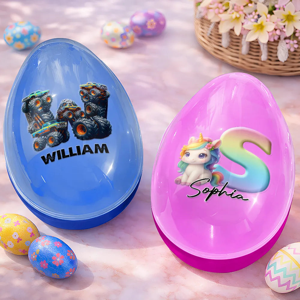 Easter,Happy,Gift For Kids,Parents - Happy Easter 3D Monster Truck Toy And Unicorn Alphabet - Personalized Fillable Egg