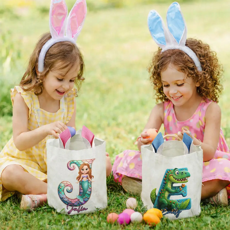 Gift For Kids,Grandma - Grandkids,Gift For Grandkids,Dad - Children,Mom - Children,Easter,Happy - Happy Easter 3D Race Car Truck Dinosaur Mermaid Alphabet - Personalized Bunny Ears Bucket Bag