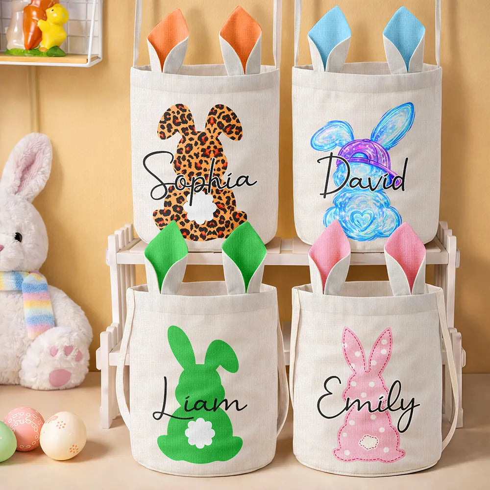 Easter,Gift For Kids,Grandma,Grandkids,Gift For Grandkids,Grandpa,Dad,Children,Mom,Happy - Happy Easter Backside Bunny - Personalized Bunny Ears Bucket Bag