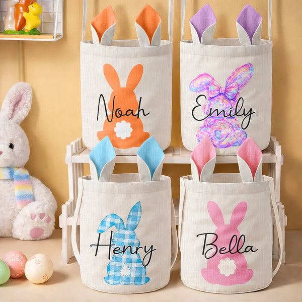 Easter,Gift For Kids,Grandma,Grandkids,Gift For Grandkids,Grandpa,Dad,Children,Mom,Happy - Happy Easter Backside Bunny - Personalized Bunny Ears Bucket Bag