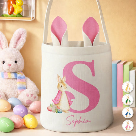 Happy Easter Cute Rabbit Initial - Personalized Bunny Ears Bucket Bag