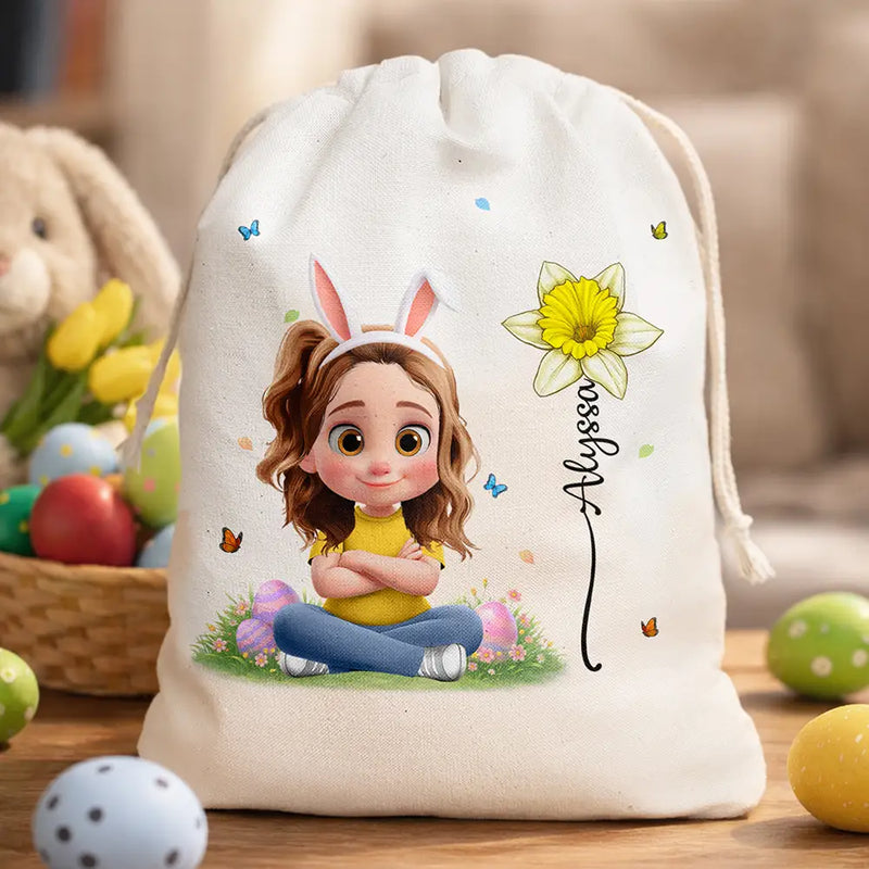 Grandpa - Grandkids,Gift For Kids,Grandma - Grandkids,Gift For Grandkids,Dad - Children,Mom - Children,Easter,Happy - Happy Easter Kids With Birth Month Flower - Personalized Favor Bag