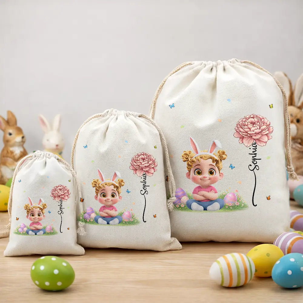 Grandpa - Grandkids,Gift For Kids,Grandma - Grandkids,Gift For Grandkids,Dad - Children,Mom - Children,Easter,Happy - Happy Easter Kids With Birth Month Flower - Personalized Favor Bag